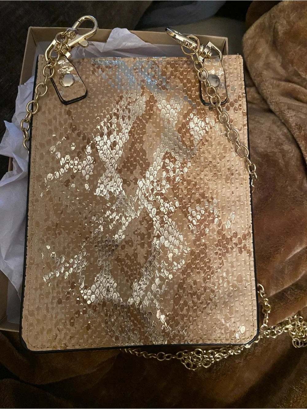 Tres Jolie Accessories Gold Sequin Crossbody with Chain Strap